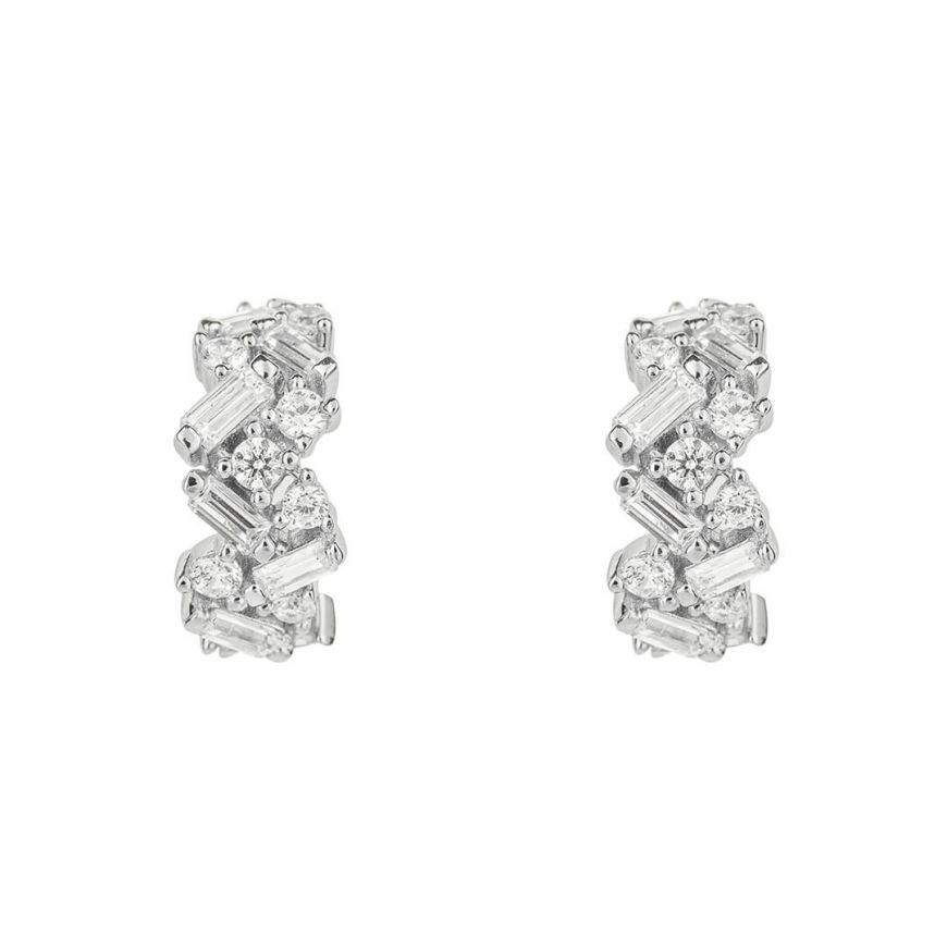 Diamondfire Steling Silver CZ Baguette Scatter Hoop Earrings