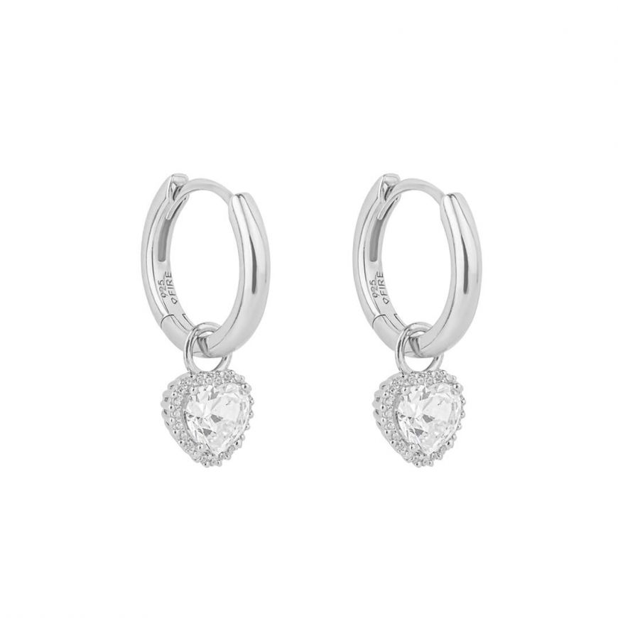 Diamondfire Sterling Silver Heart Shaped CZ Assembled Hoop Earrings