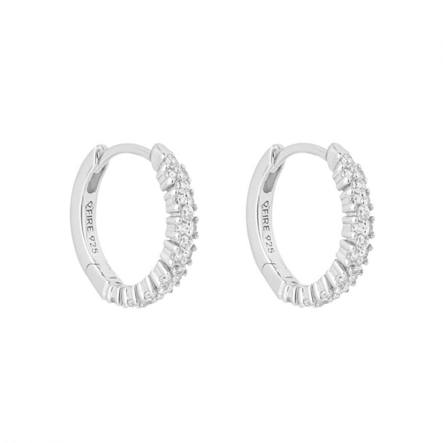 Diamondfire Sterling Silver Pave Set CZ Cluster Hoop Earrings 13.7 x 12.7mm