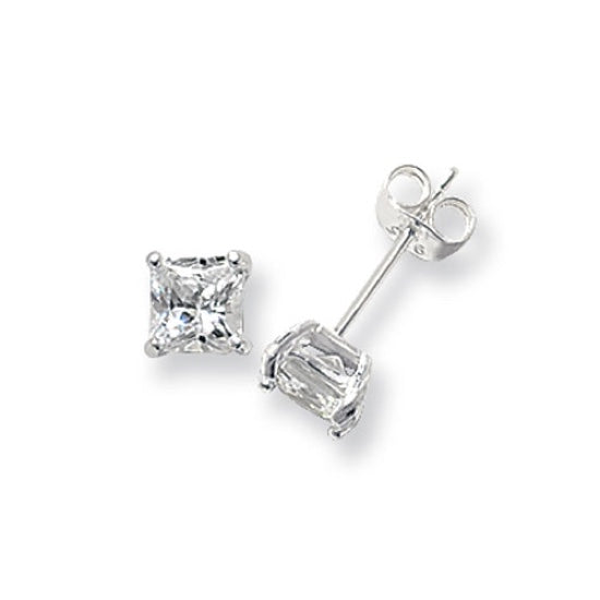 Sterling Silver Square 4mm CZ Stud Earrings