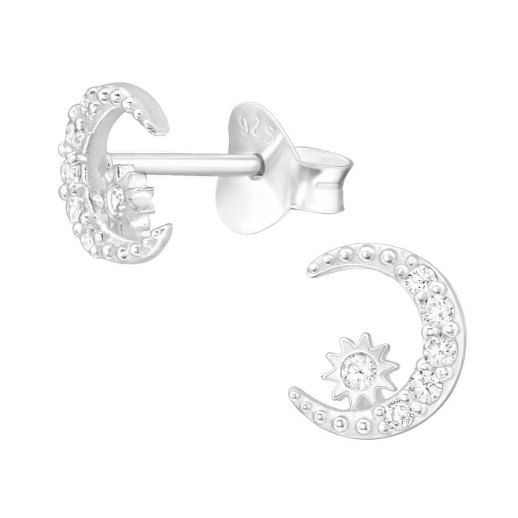 Sterling Silver Moon & Star Stud Earrings