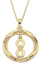 9ct Yellow Gold CZ Infinity Inset Circle Pendant & Chain