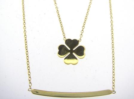 9ct Yellow Gold Two Row Clover & Bar Necklace