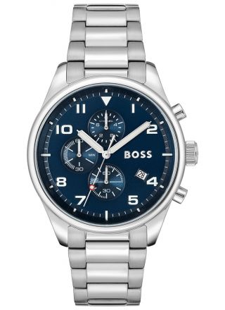 BOSS Mens View Chronograph Blue 44 mm Watch Bracelet