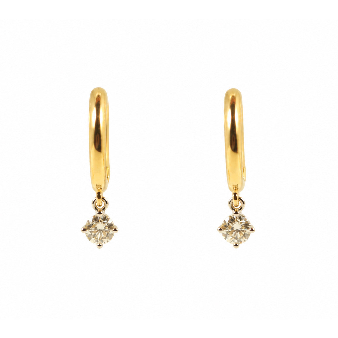 18ct Yellow Gold Hoop Earrings With Round Brilliant Diamond Drop Set In White Gold