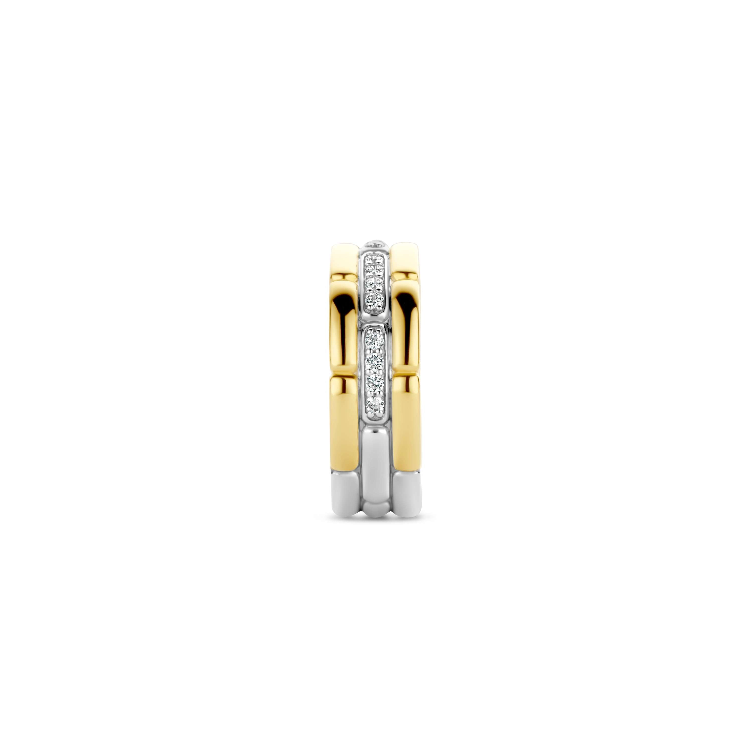 Ti Sento Sterling Silver & Yellow Gold Plated Cubic Zirconia 3 Row Ring (Size 58)