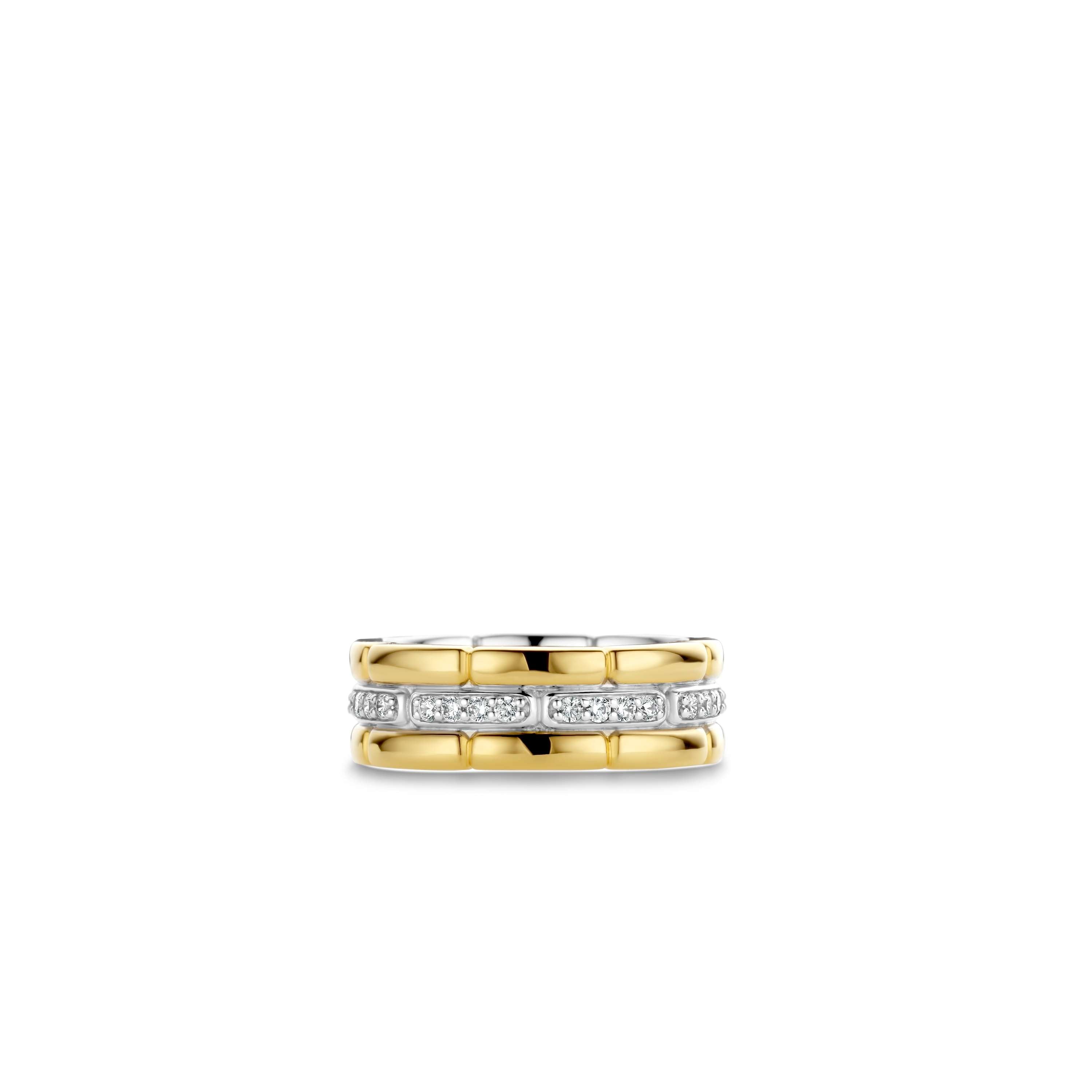 Ti Sento Sterling Silver & Yellow Gold Plated Cubic Zirconia 3 Row Ring (Size 58)