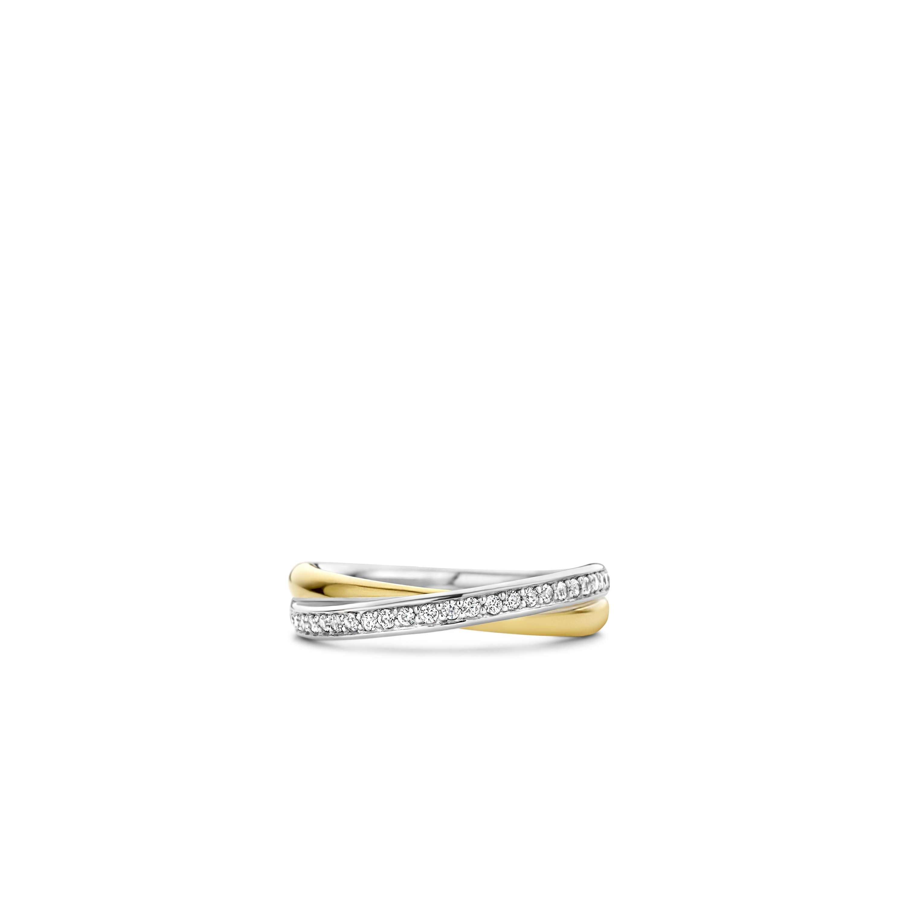Ti Sento Gold Plated Cubic Zirconia Crossover 2 Row Band - 58