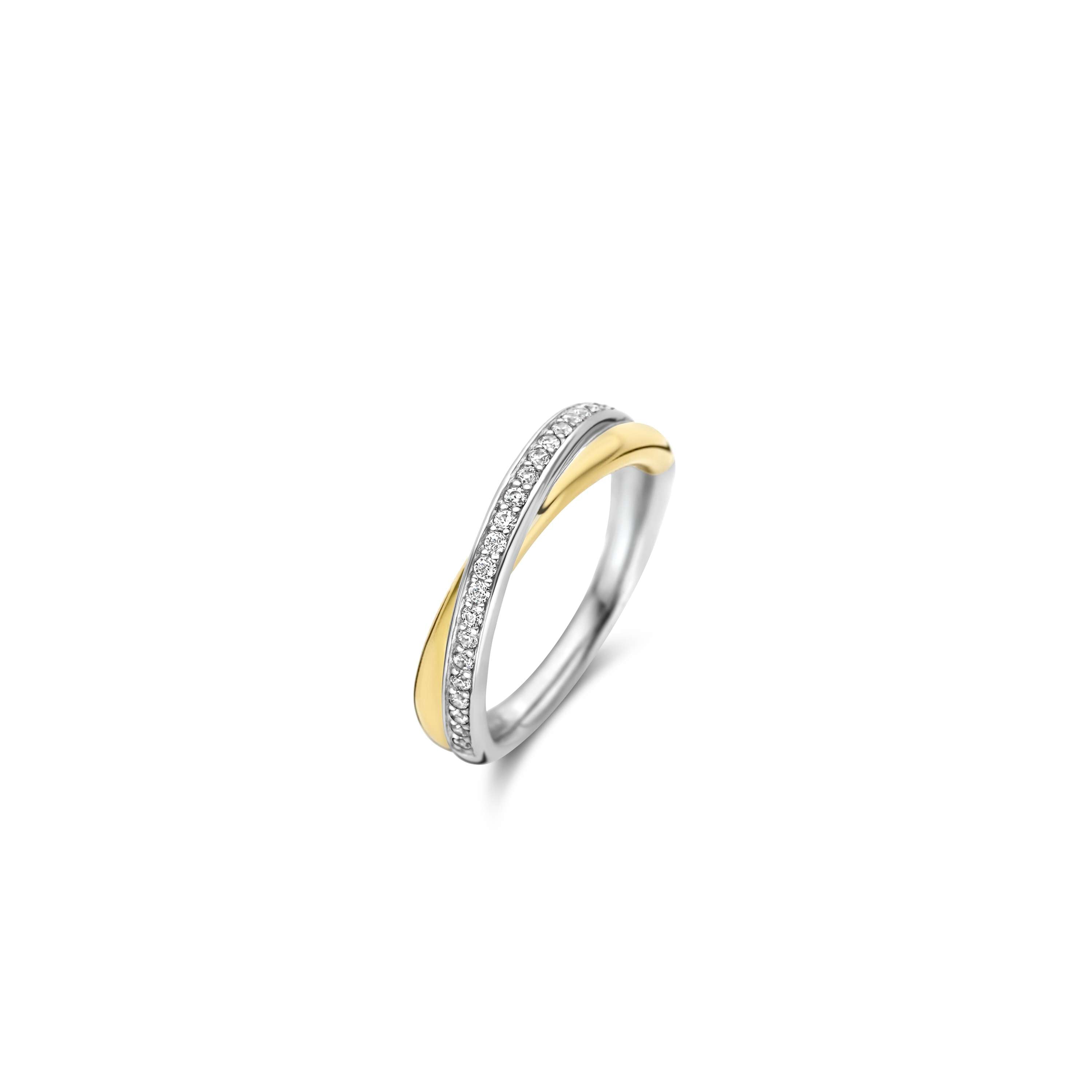 Ti Sento Gold Plated Cubic Zirconia Crossover 2 Row Band - 58