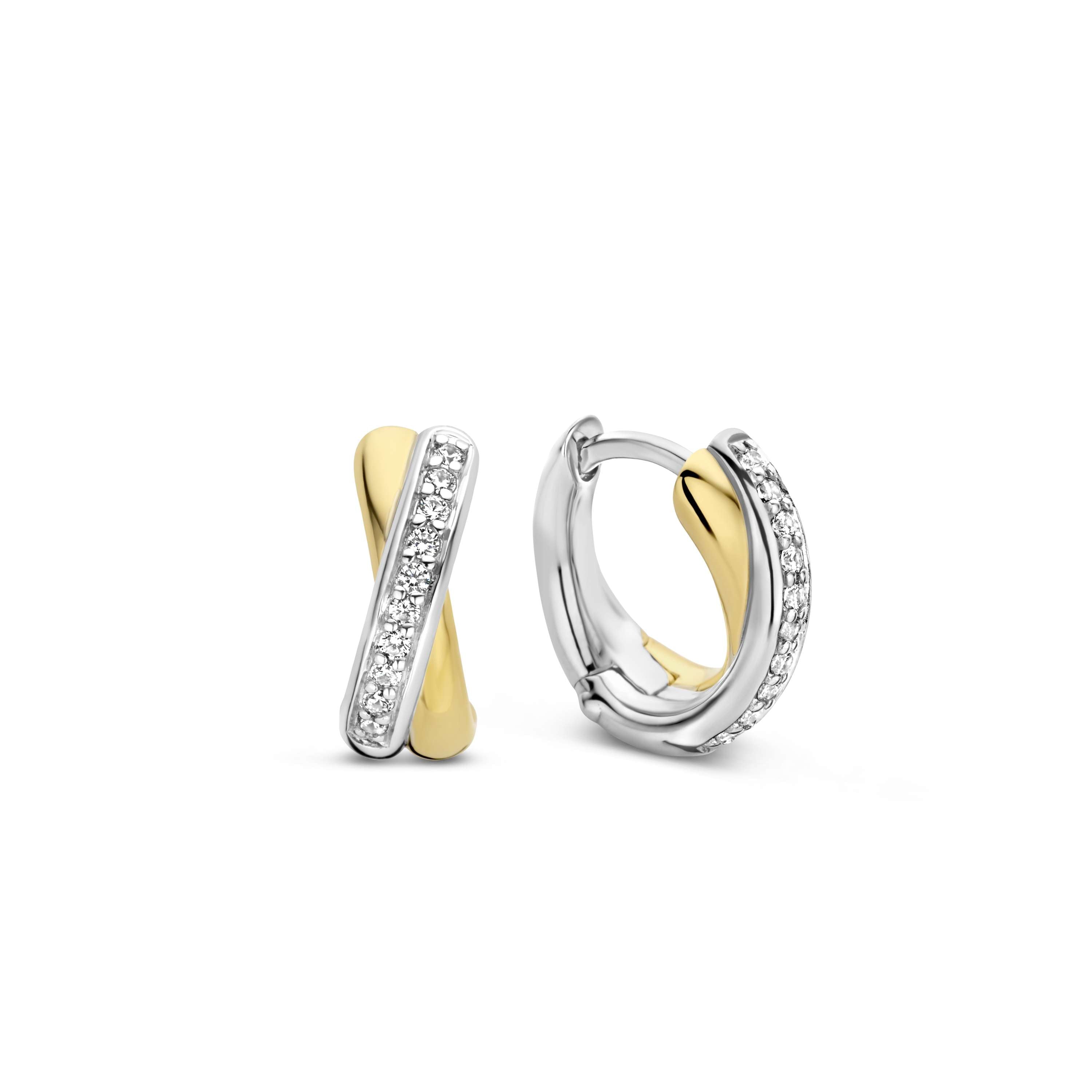 Ti Sento Gold Plated Cubic Zirconia Crossover Hoop Earrings 13mm