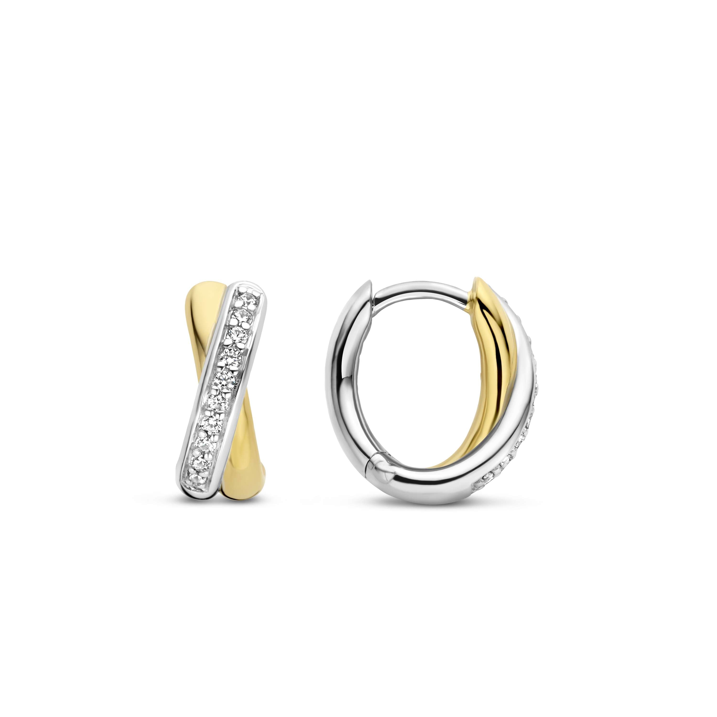 Ti Sento Gold Plated Cubic Zirconia Crossover Hoop Earrings 13mm
