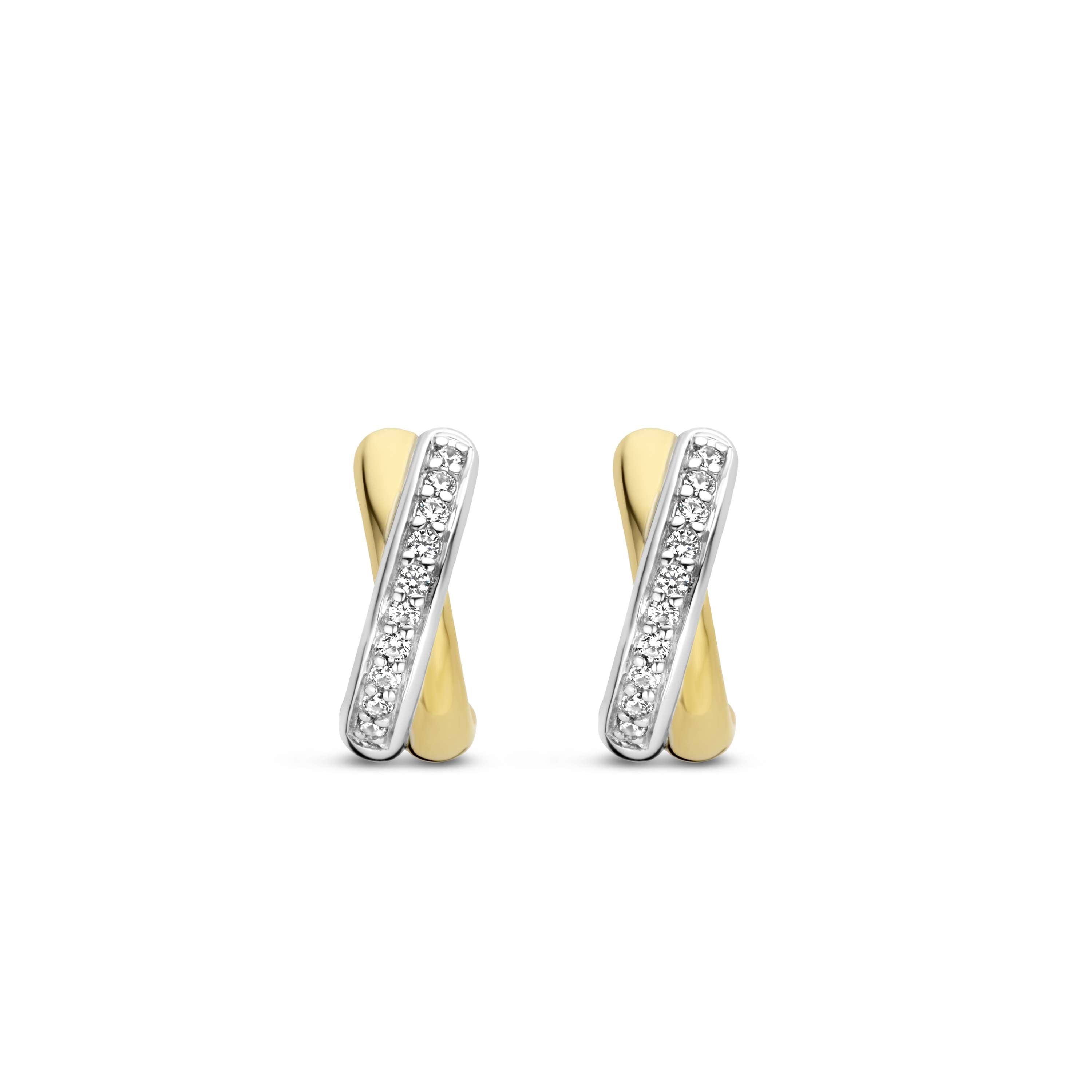 Ti Sento Gold Plated Cubic Zirconia Crossover Hoop Earrings 13mm