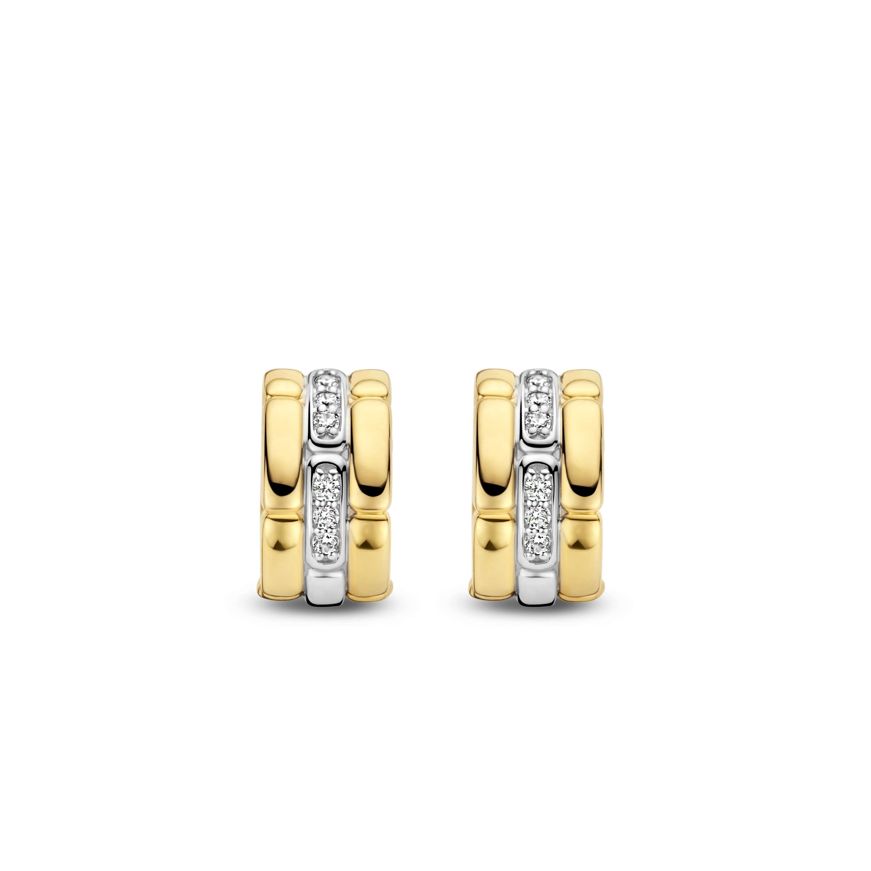Ti Sento Sterling Silver Yellow Gold Plated Cubic Zirconia 3 Row Hoop Earrings