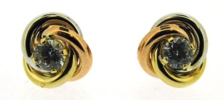 Elegant 9ct Triple-Colour Gold Cubic Zirconia Knot Earrings