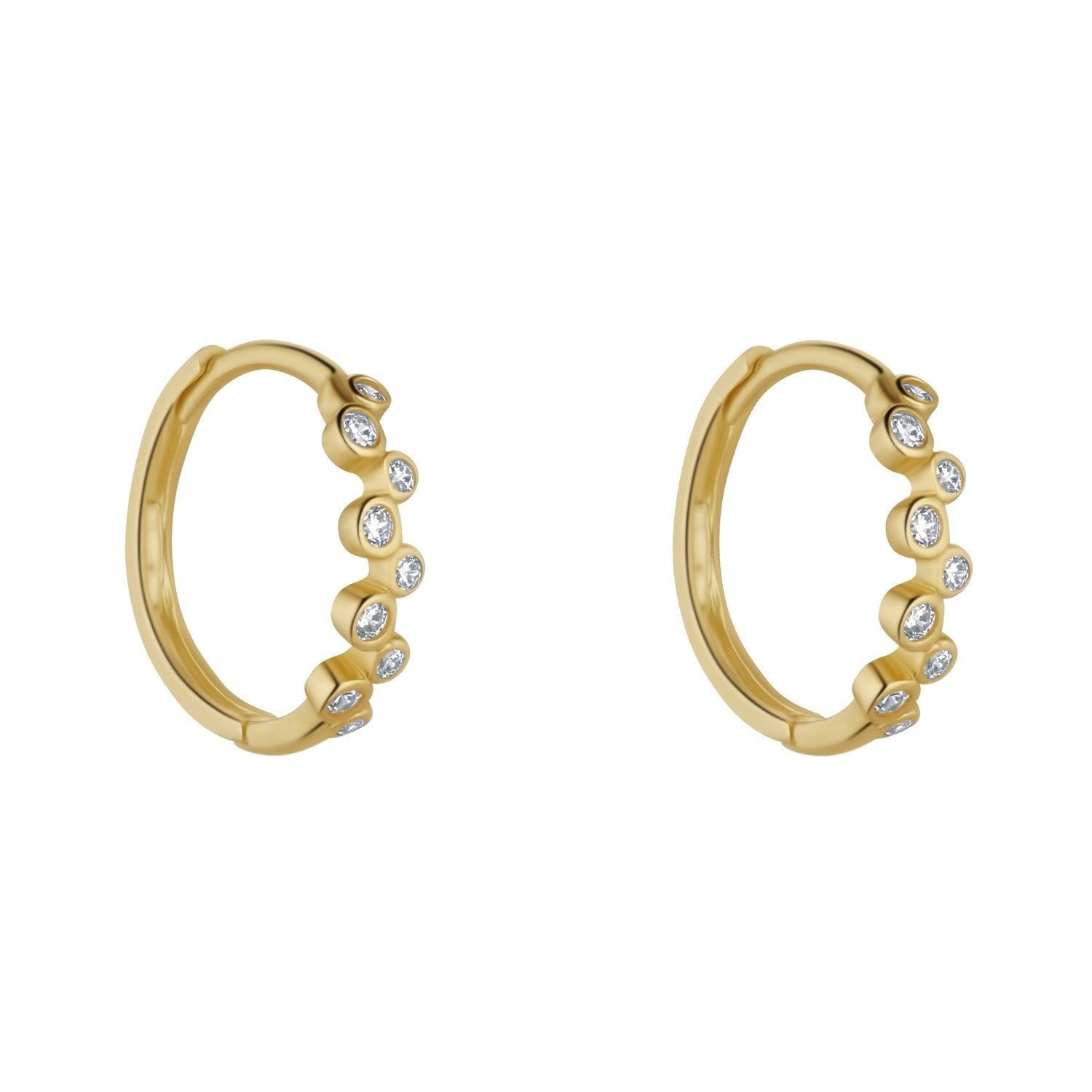 9ct Yellow Gold Dotted Cubic Zirconia Huggie Earrings