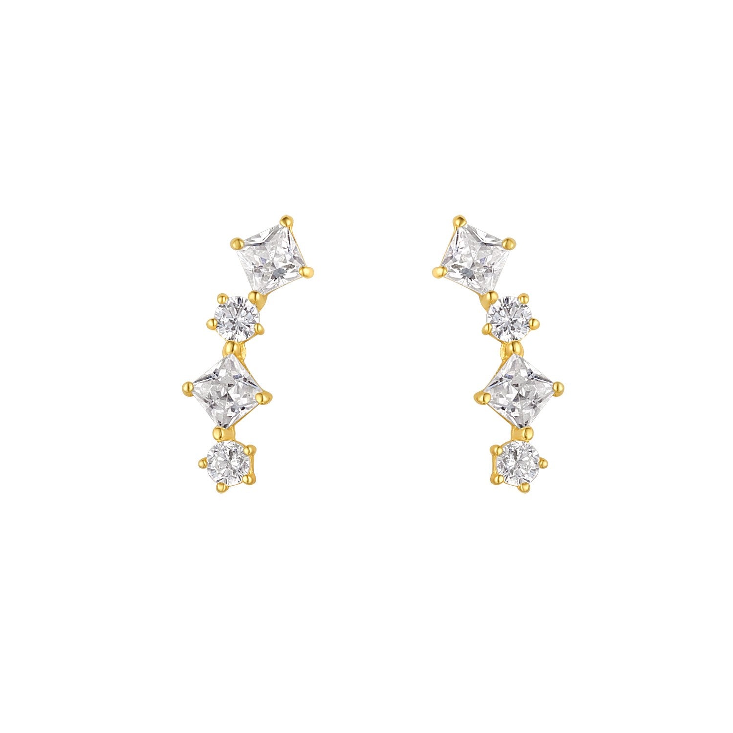 9ct Yellow Gold CZ Scattered Climber Earrings