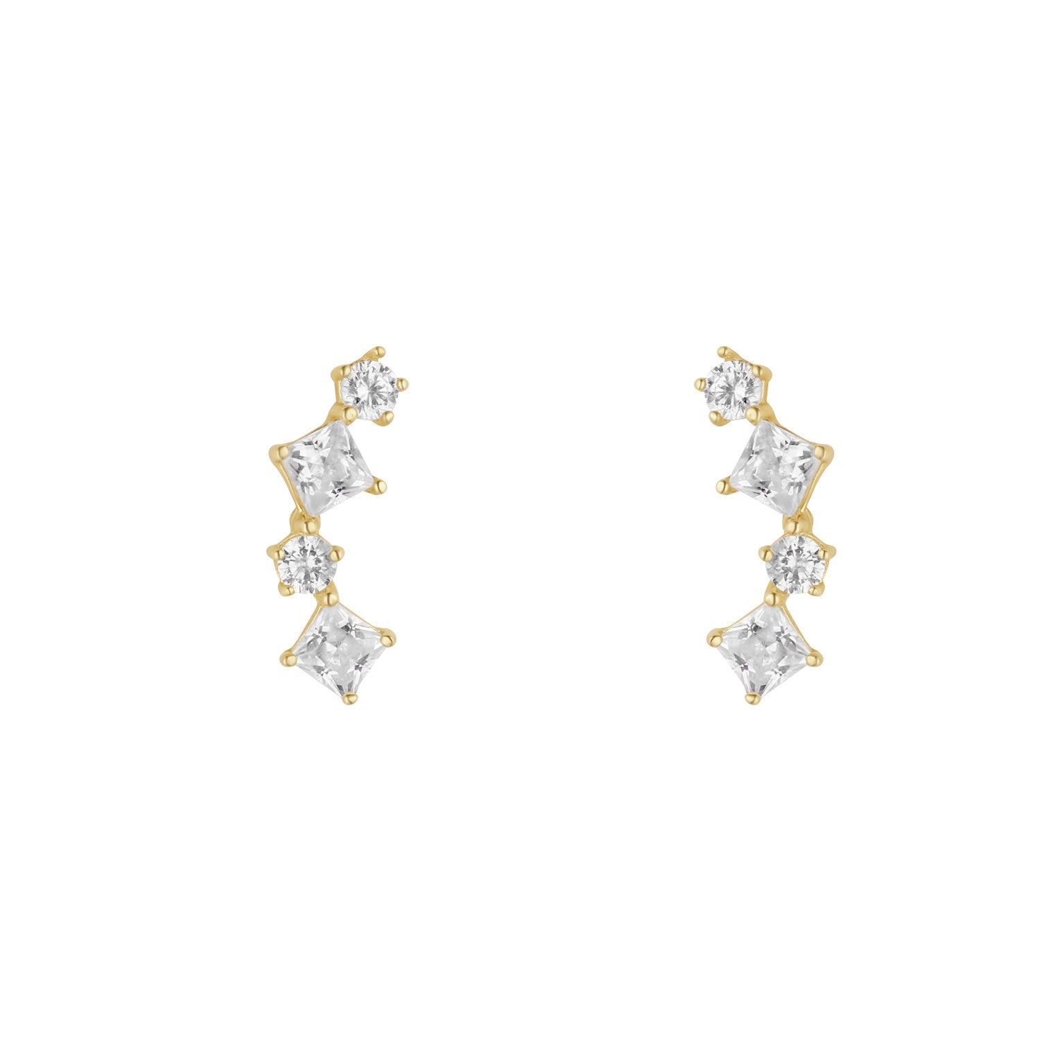 9ct Yellow Gold CZ Scattered Climber Earrings