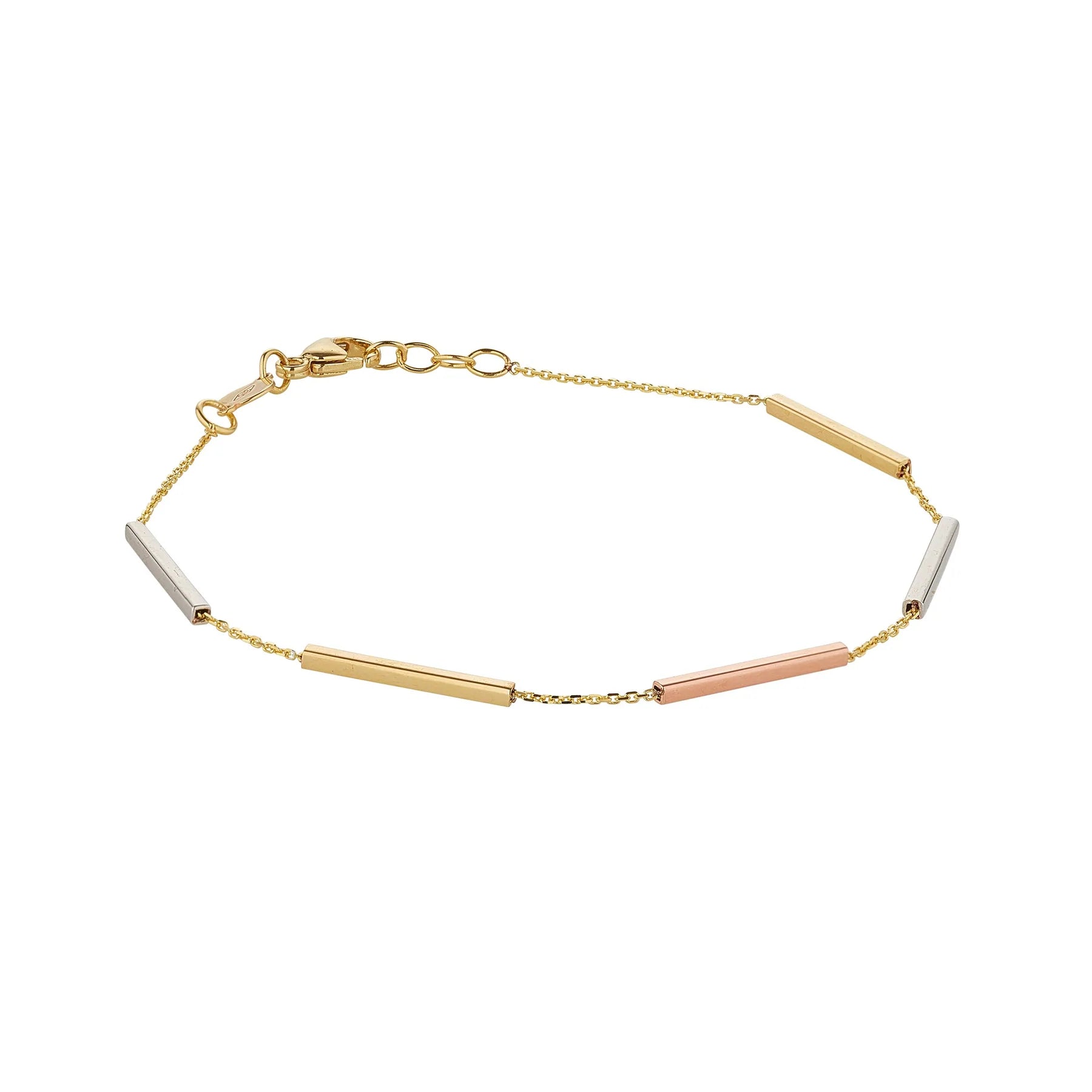 Elegant 9ct Triple-Tone Gold Bar Bracelet