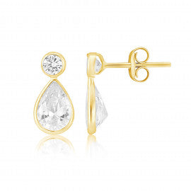 Elegant 9ct Yellow Gold Round CZ Halo Earrings