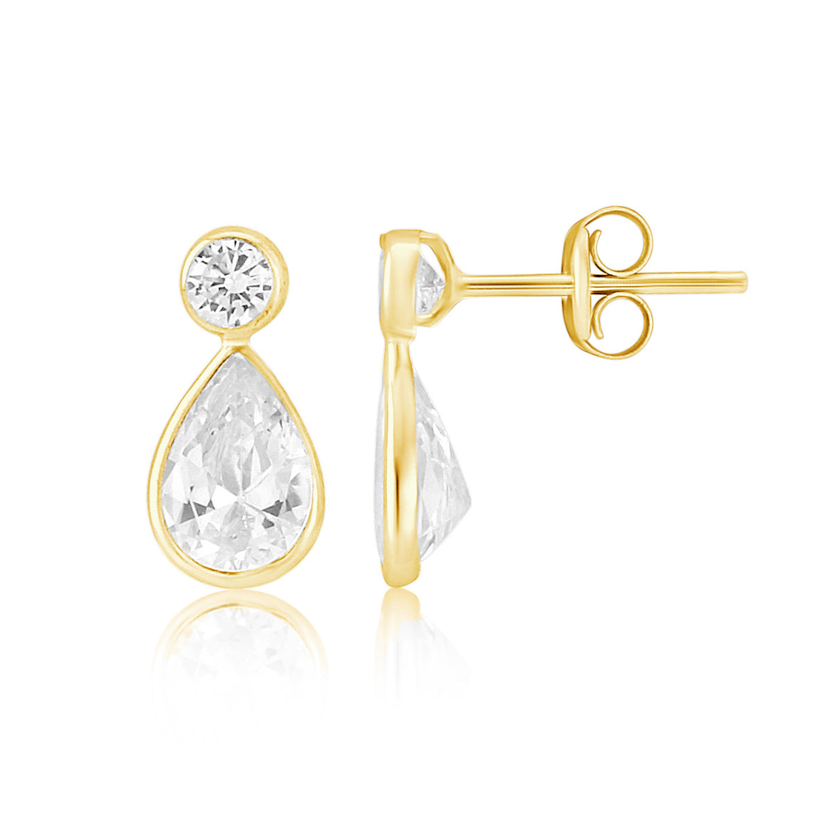 9ct Yellow Gold Pear & Round CZ Earrings