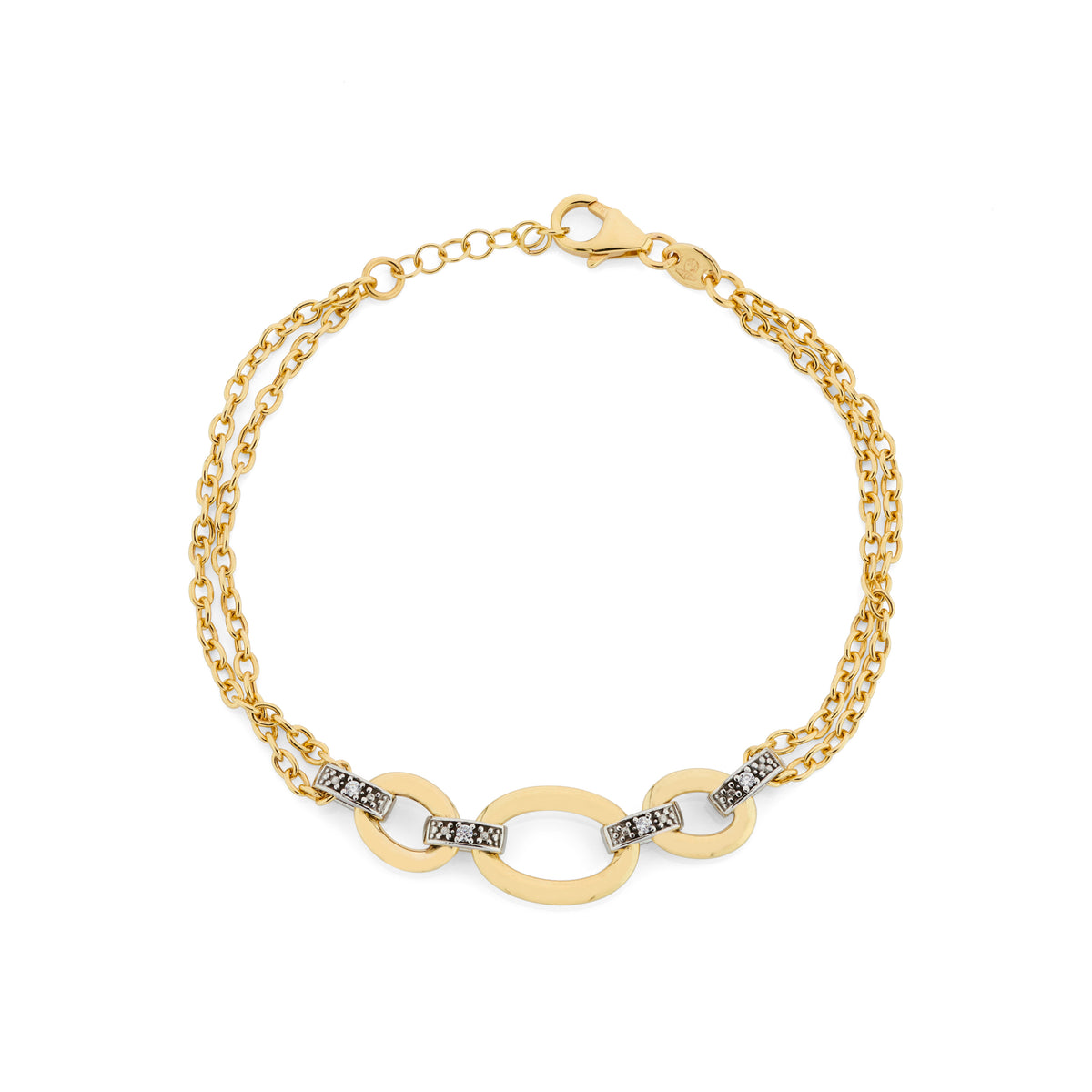 9ct Yellow Gold Double Chain Cubic Zirconia Oval Bracelet