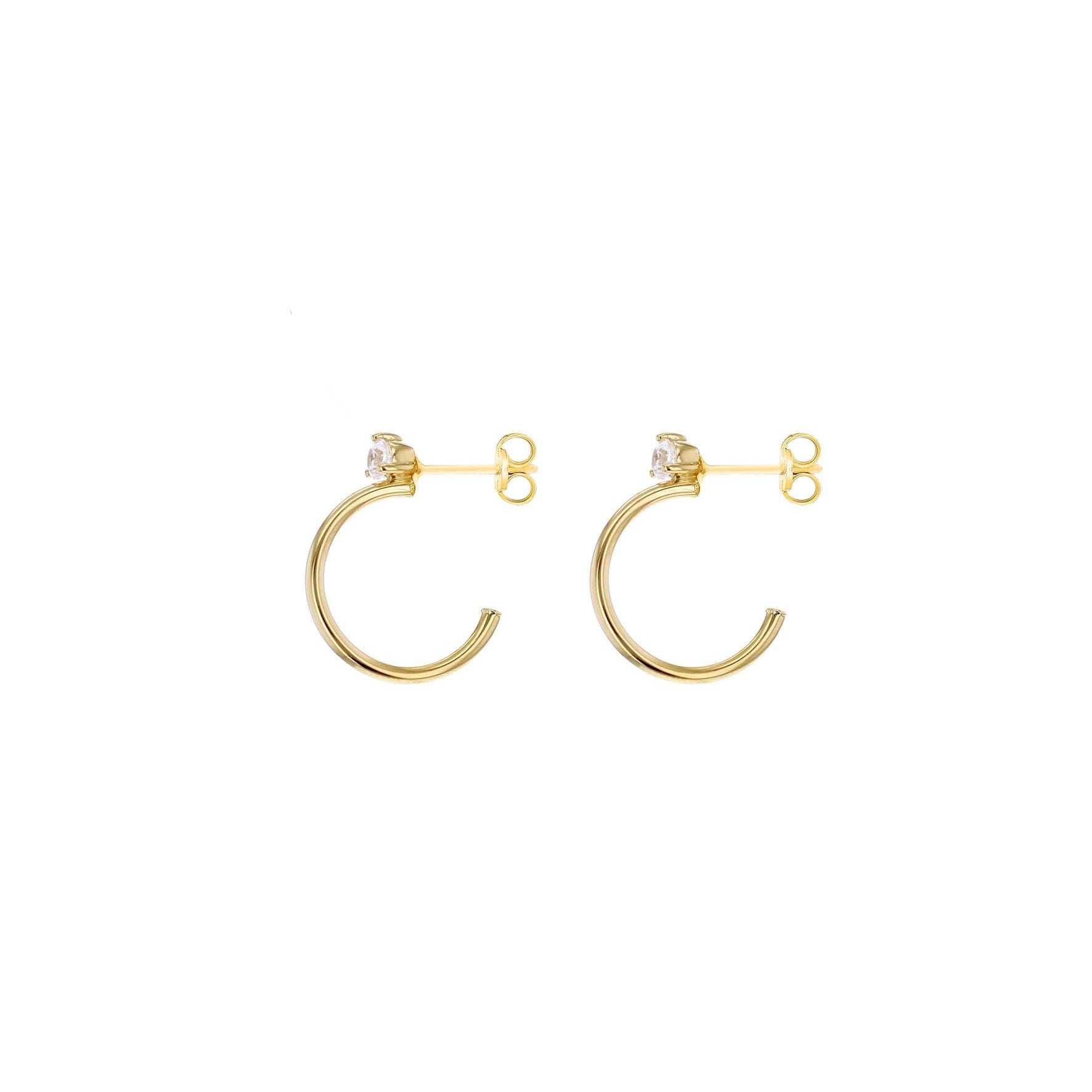 9ct Yellow Gold Half Hoop CZ Earrings 18mm