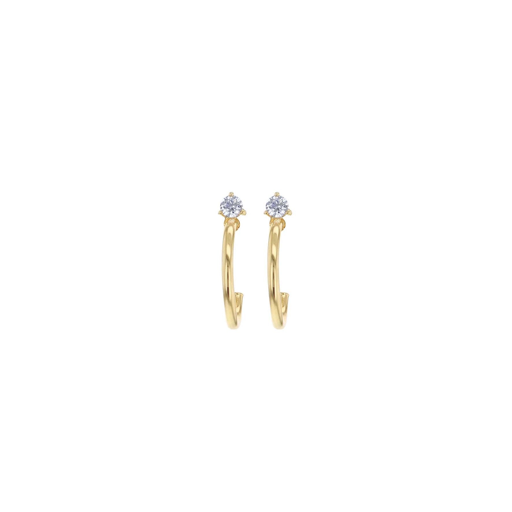 9ct Yellow Gold Half Hoop CZ Earrings 18mm