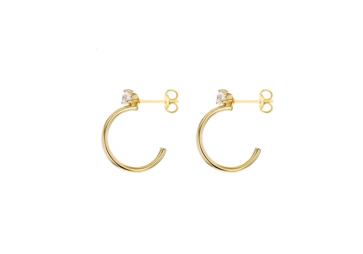 9ct Yellow Gold Half Hoop CZ Earrings 18mm