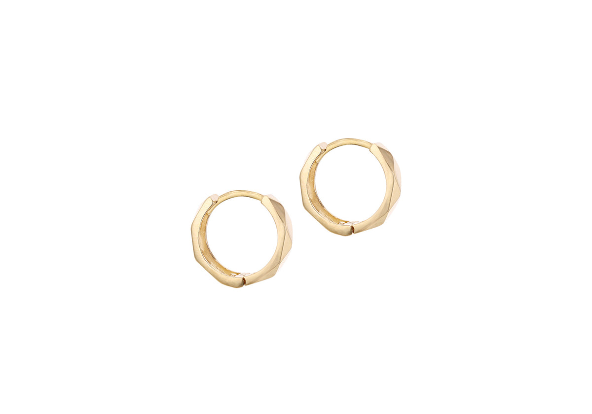 9ct Yellow Gold Faceted Hoop Earrings 13mm