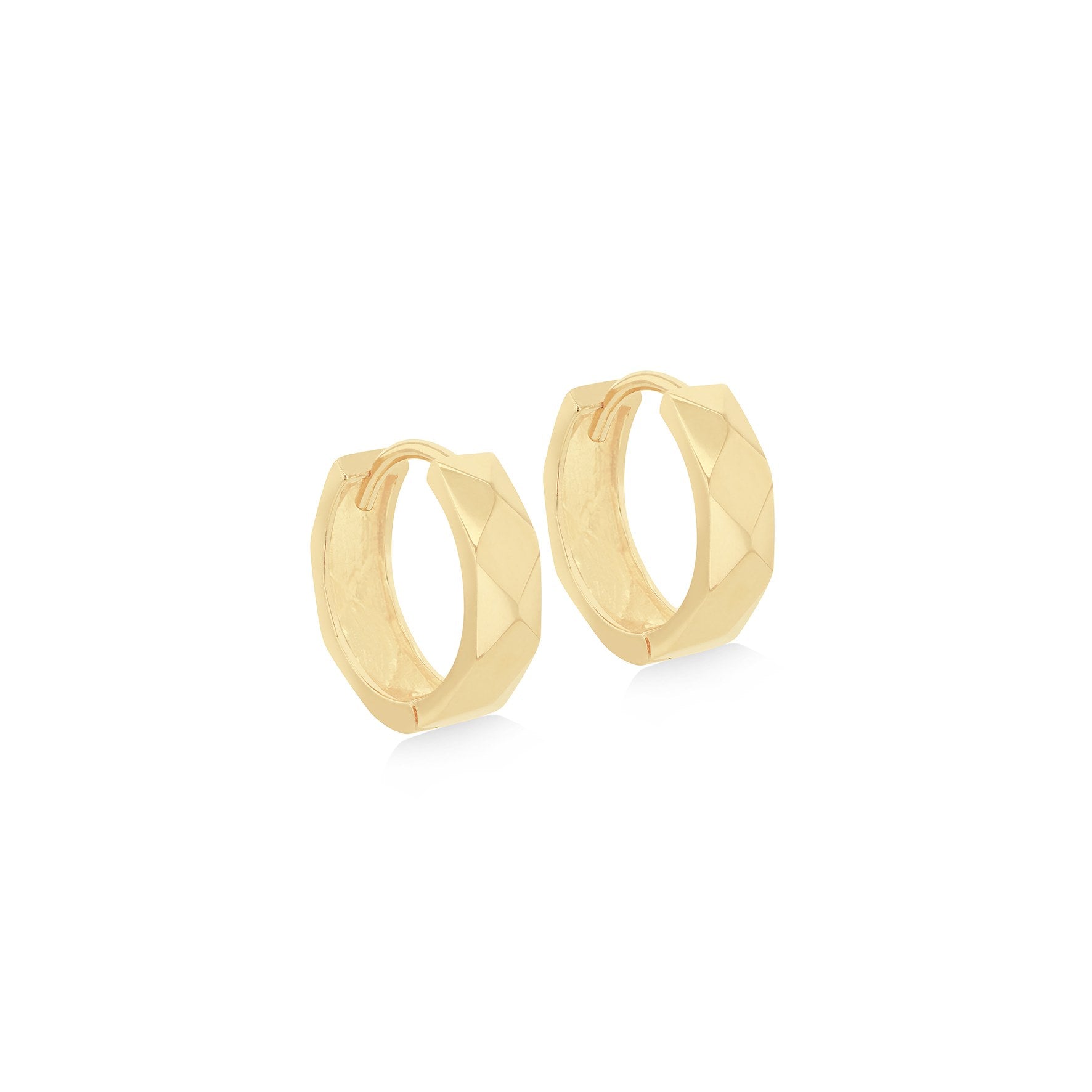 9ct Yellow Gold Faceted Hoop Earrings 13mm