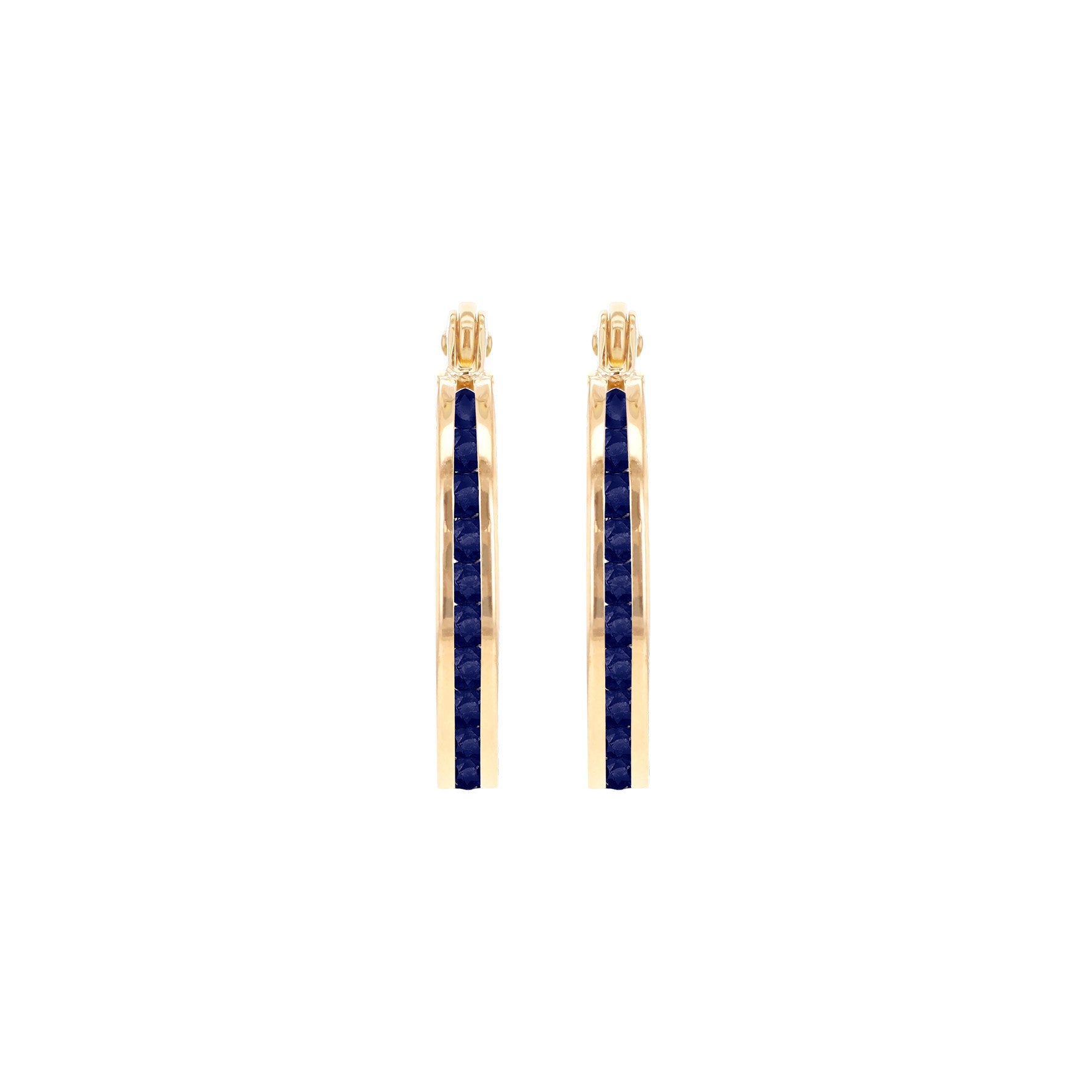 9ct Yellow Gold Blue CZ Hoop Earrings 14mm