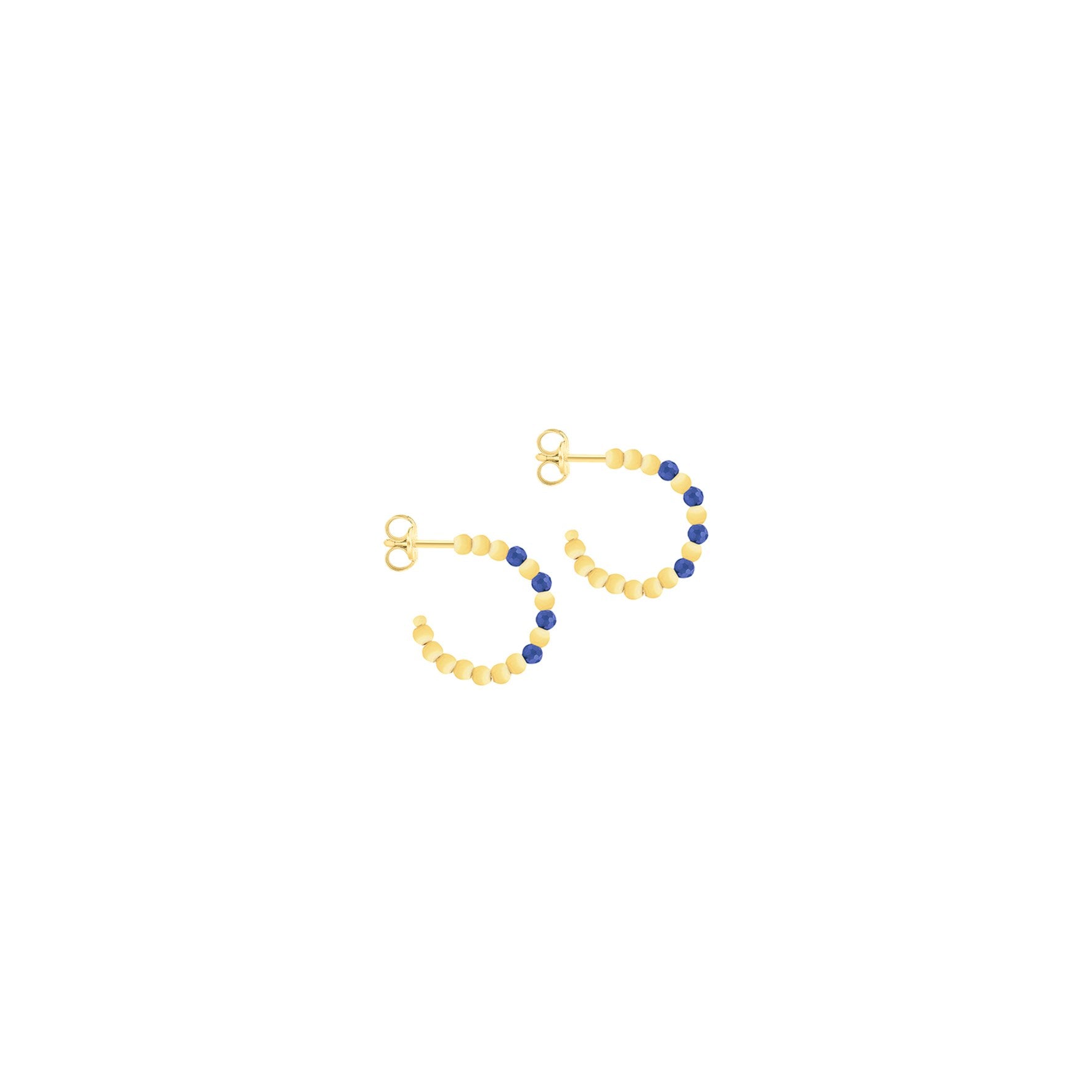 9ct Yellow Gold Beaded Half Hoop Synthetic Blue Spinel Earrings