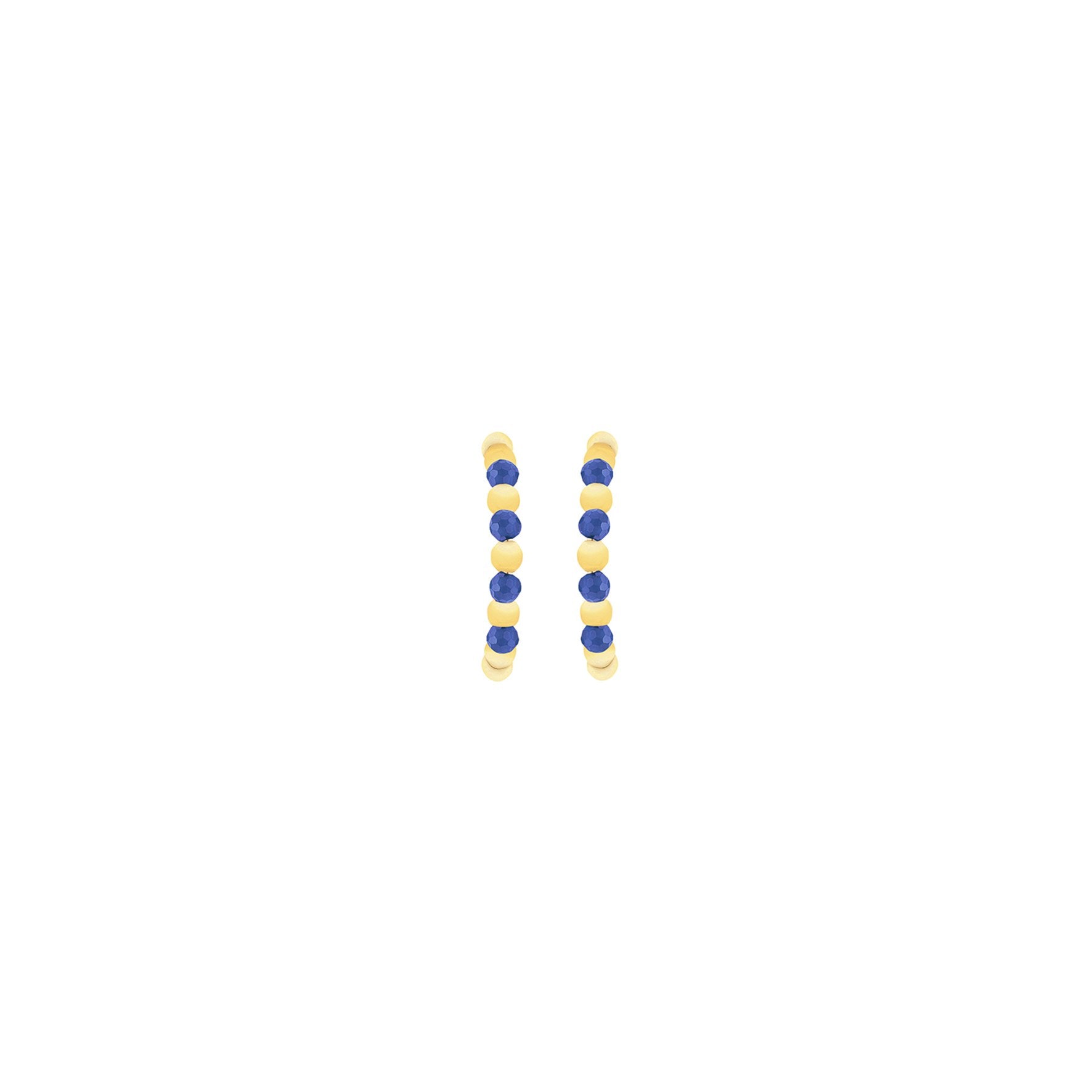 9ct Yellow Gold Beaded Half Hoop Synthetic Blue Spinel Earrings