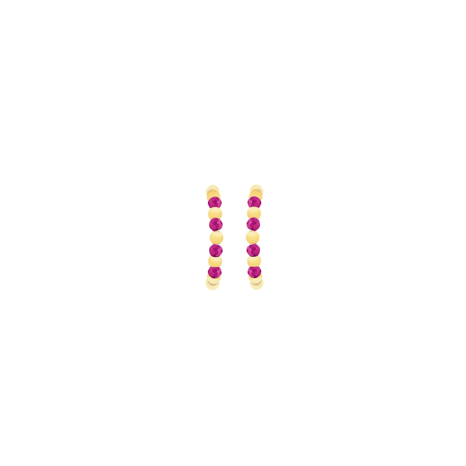 9ct Yellow Gold Beaded Half Hoop With Synthetic Red Corondum Earrings