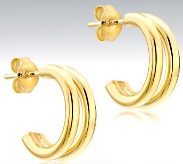 9ct Yellow Gold Triple Row CZ Hoop Earrings
