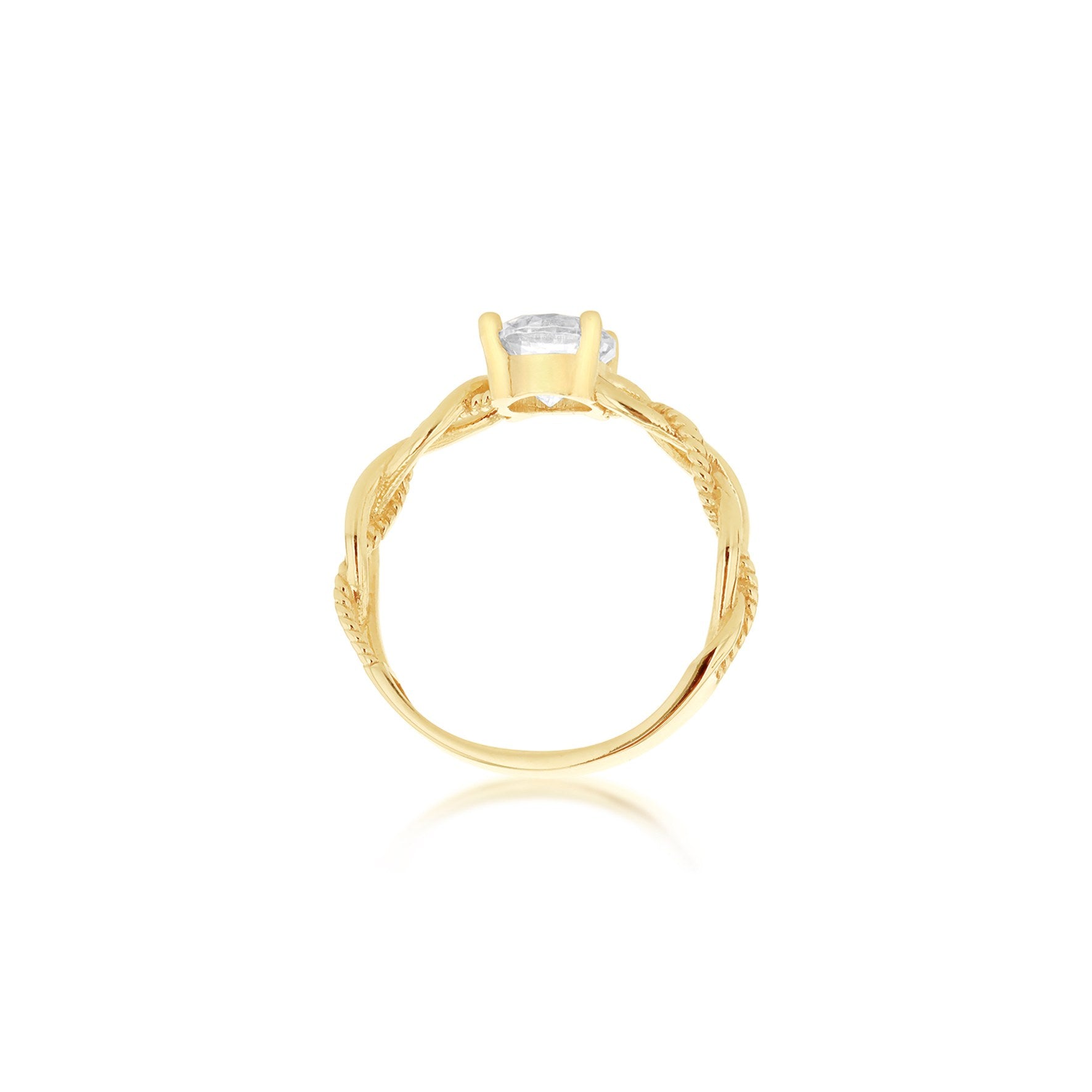 9ct Yellow Gold White Cubic Zirconia Plaited Solitaire Ring
