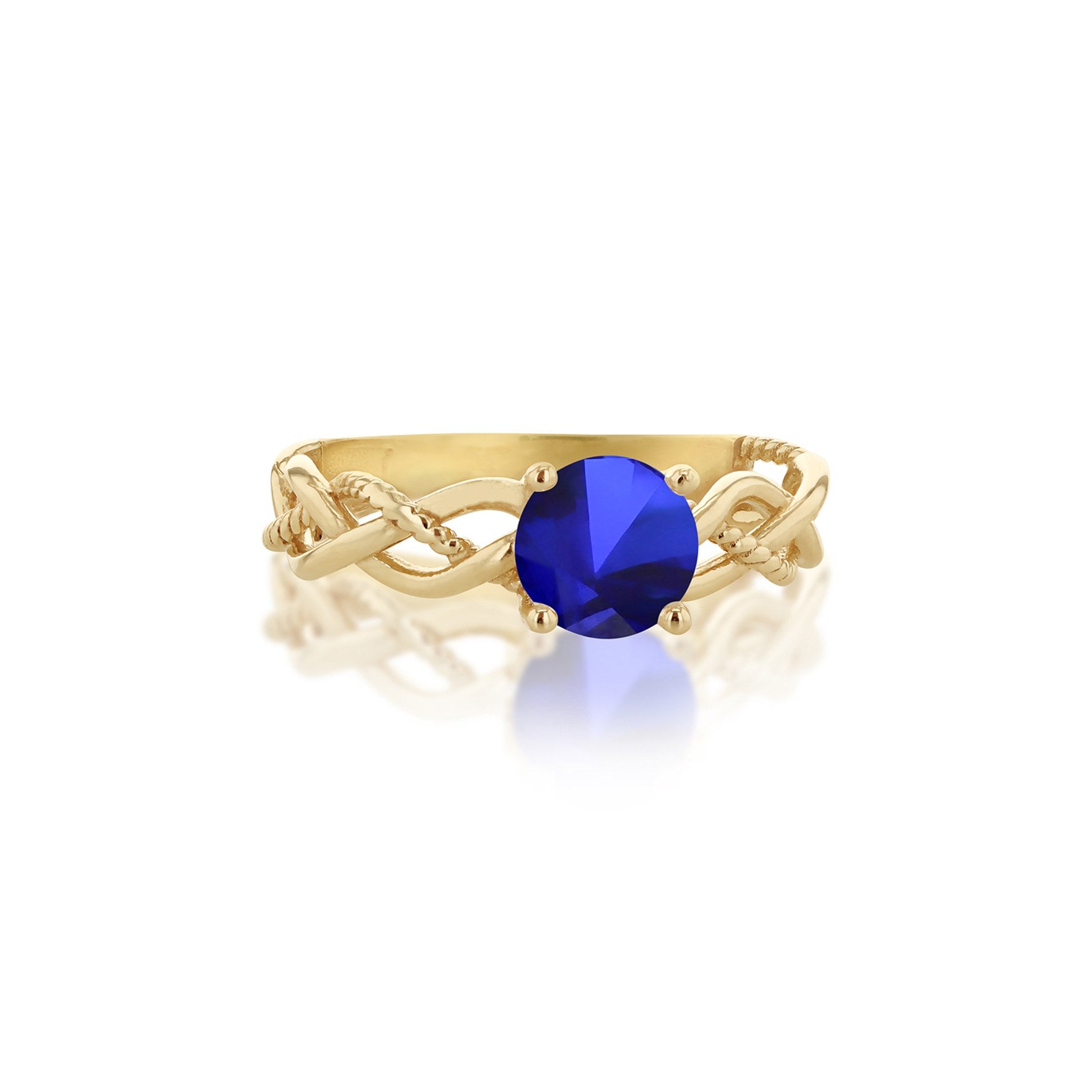 9ct Yellow Gold Blue Cubic Zirconia Plaited Solitaire Ring