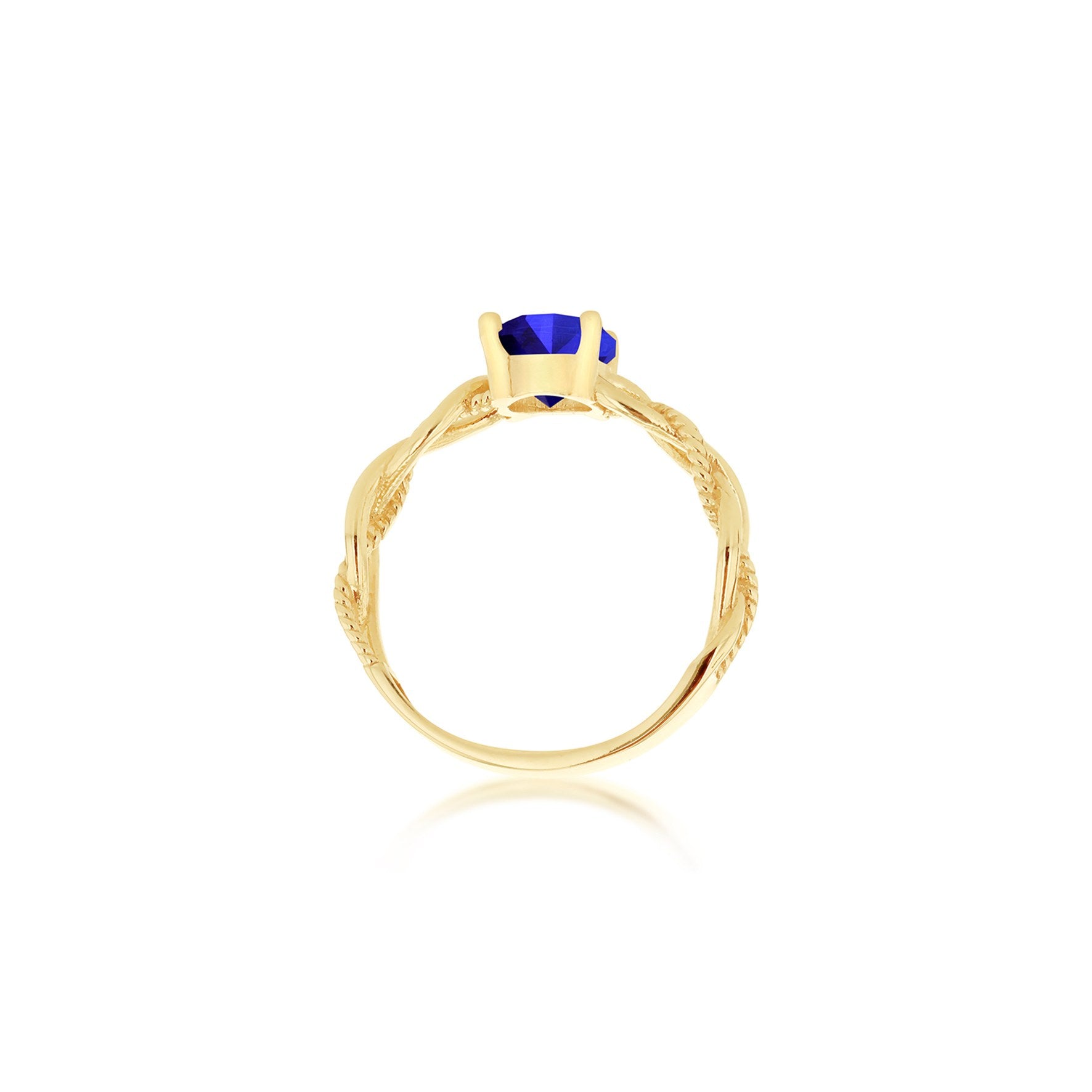 9ct Yellow Gold Blue Cubic Zirconia Plaited Solitaire Ring