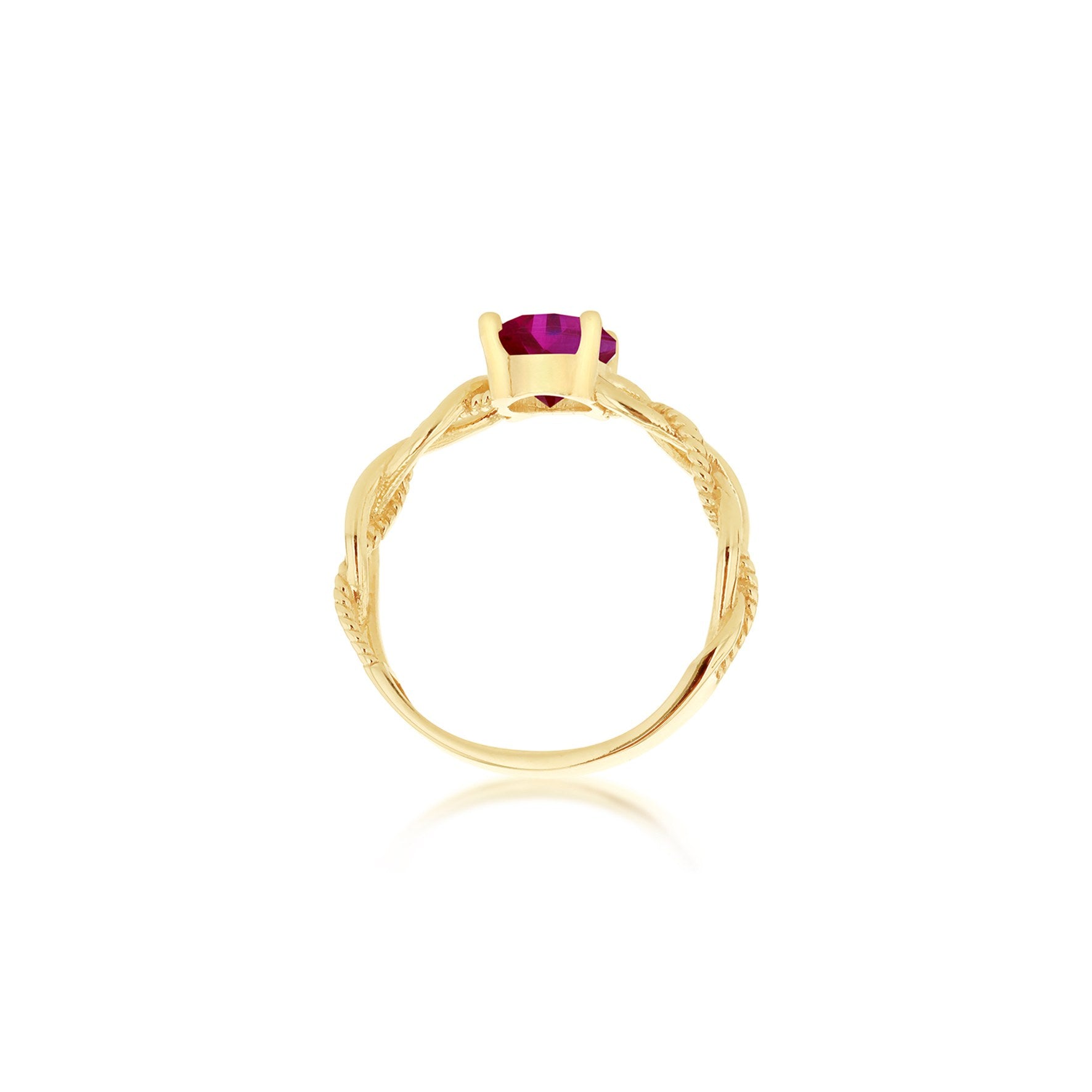 9ct Yellow Gold Red Cubic Zirconia Plaited Solitaire Ring
