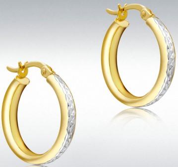 9ct Yellow And White Gold Diamond Cut Creole Earrings
