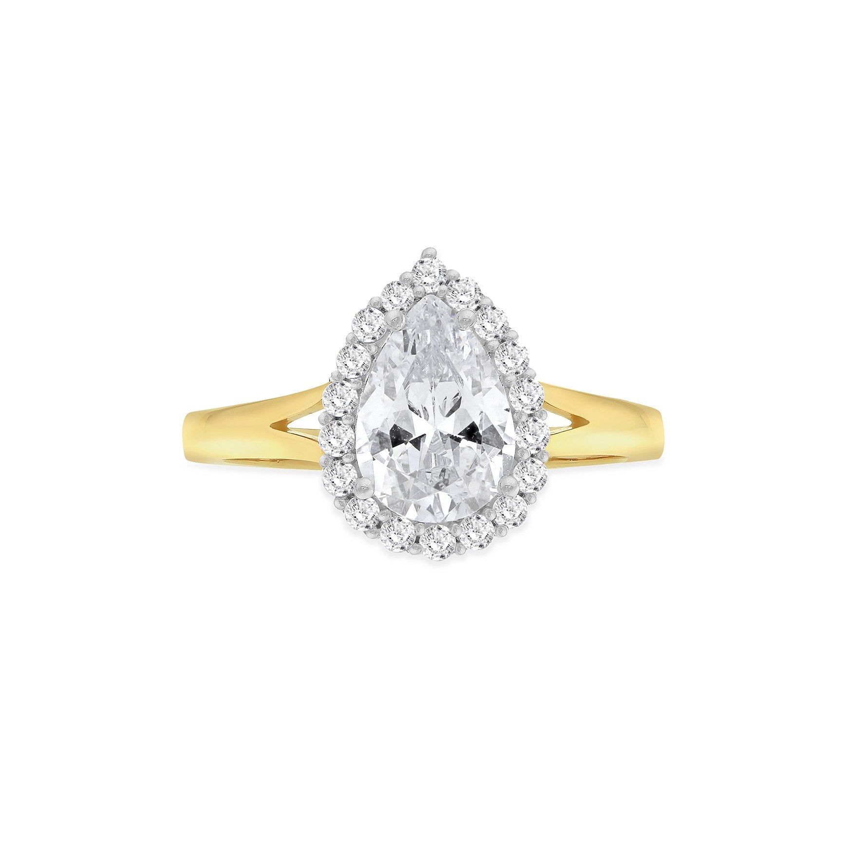 9ct Yellow & White Gold Pear Shaped Cubic Zirconia Cluster Split Shoulder Ring
