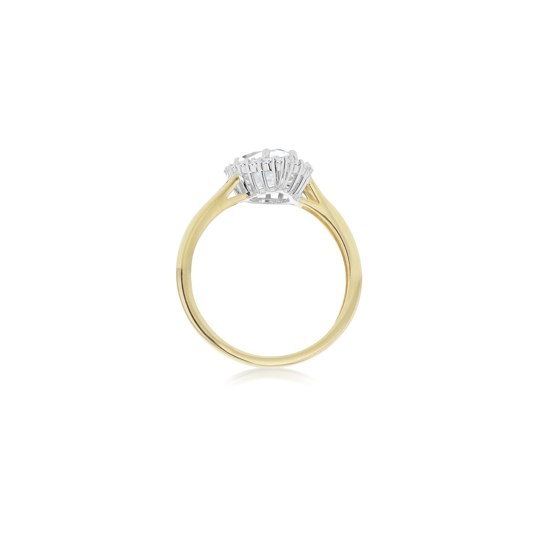 9ct Yellow & White Gold Pear Shaped Cubic Zirconia Cluster Split Shoulder Ring