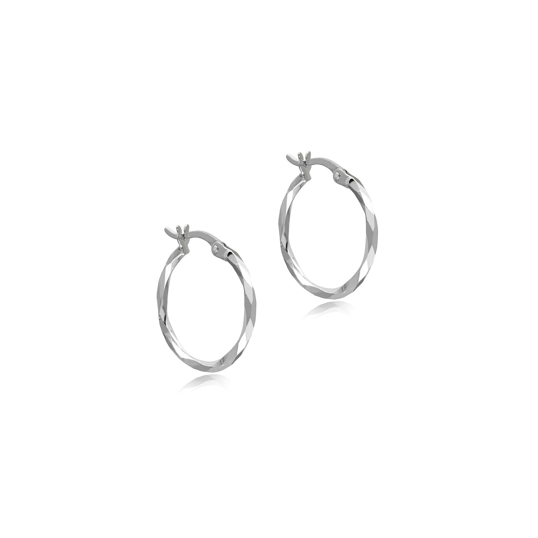 Lustrous 9ct White Gold Faceted Creole Earrings