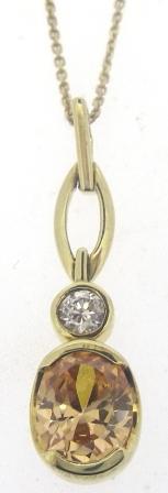 Vintage 9ct Yellow Gold Champagne And Cubic Zirconia Pendant On Chain