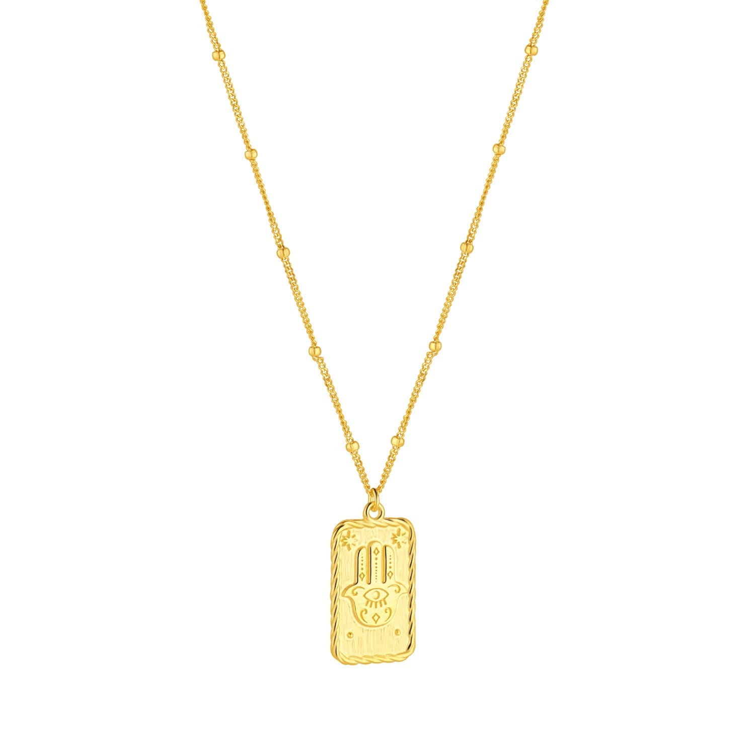 9ct Yellow Gold Hand of Fatima Tarot Card Necklace