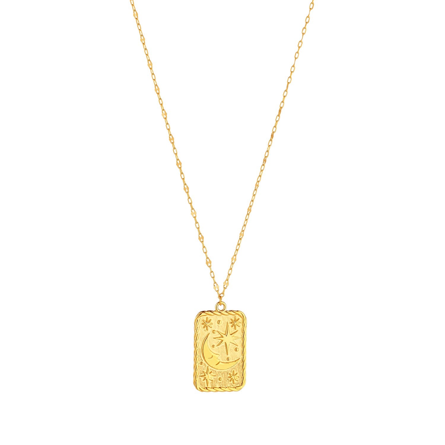 9ct Yellow Gold Moon & Star Tarot Card Necklace