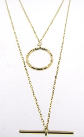 9ct Yellow Gold Two Row T-Bar and Circle Necklet