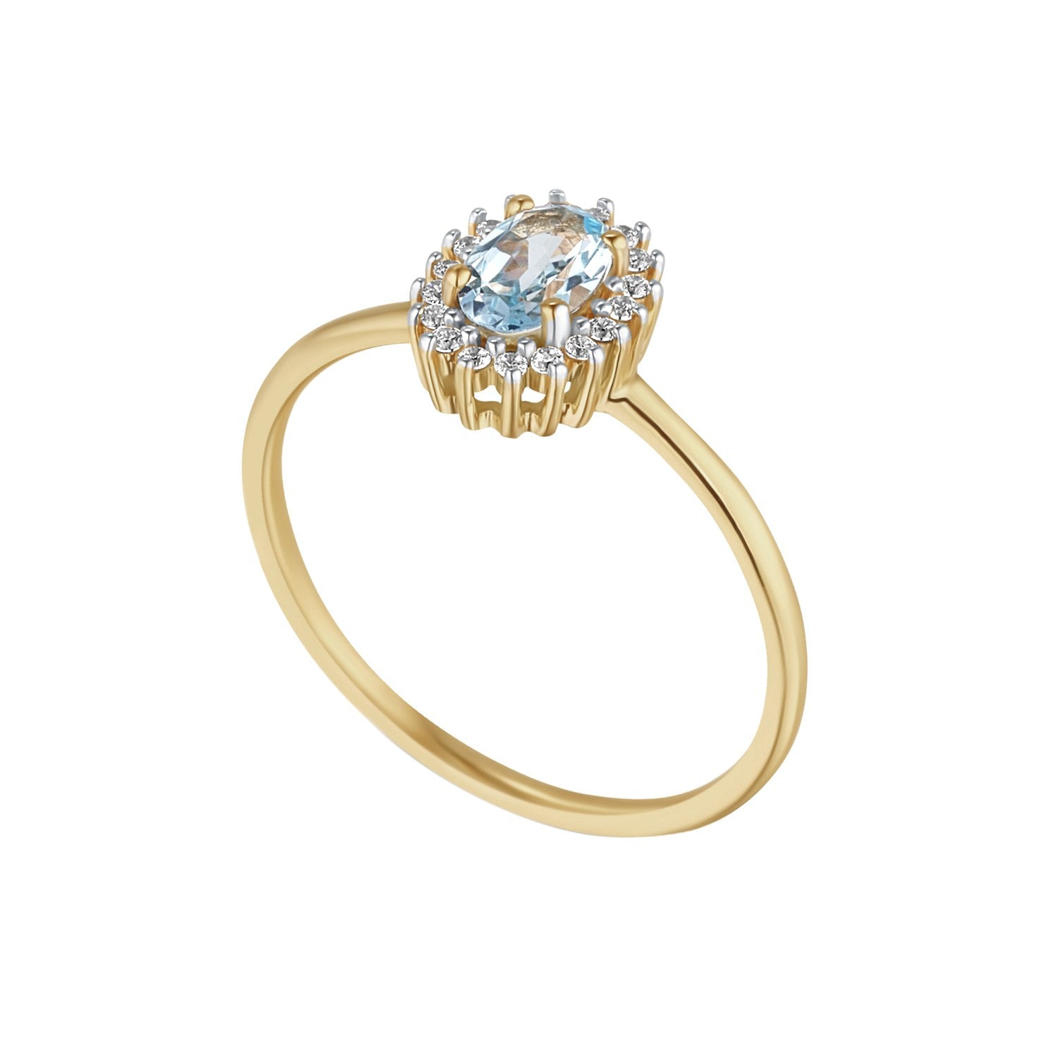 9ct Yellow Gold Oval Blue Topaz Cubic Zirconia Cluster Ring