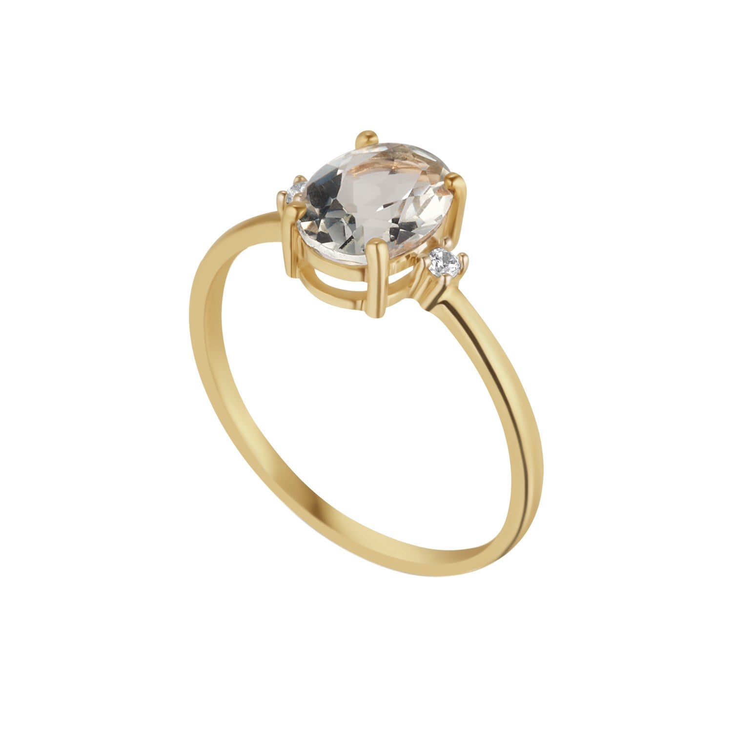 9ct Yellow Gold Oval Green Amethyst & Cubic Zirconia Ring