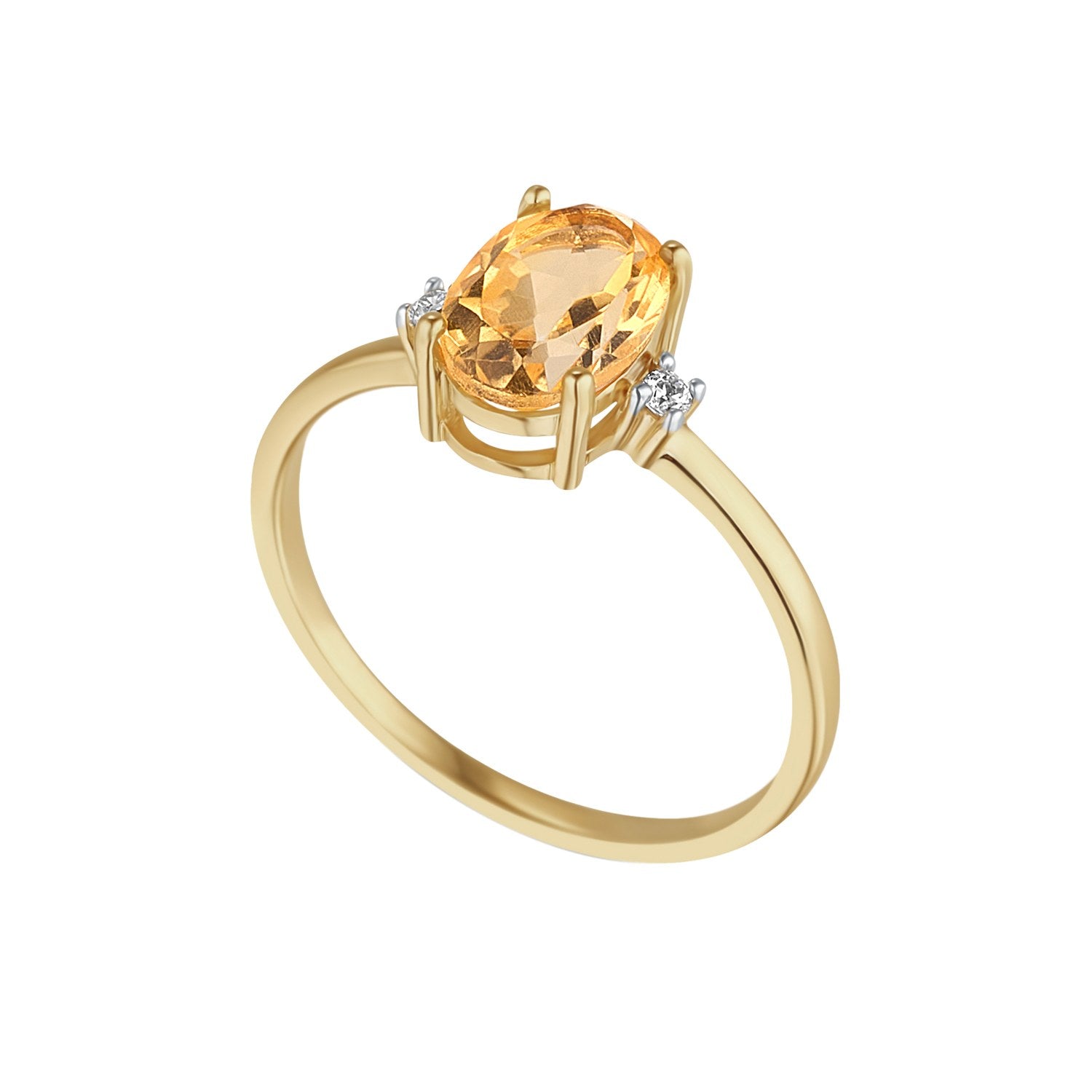 9ct Yellow Gold Oval Citrine & Cubic Zirconia Ring